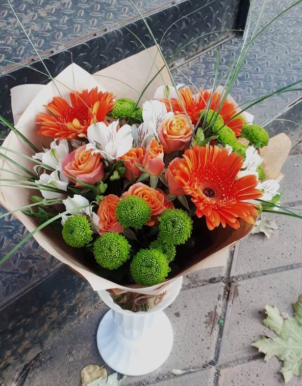 Букет цветов из: Герберы, Хризантемы, Альстромерии и Розы в Степаньково