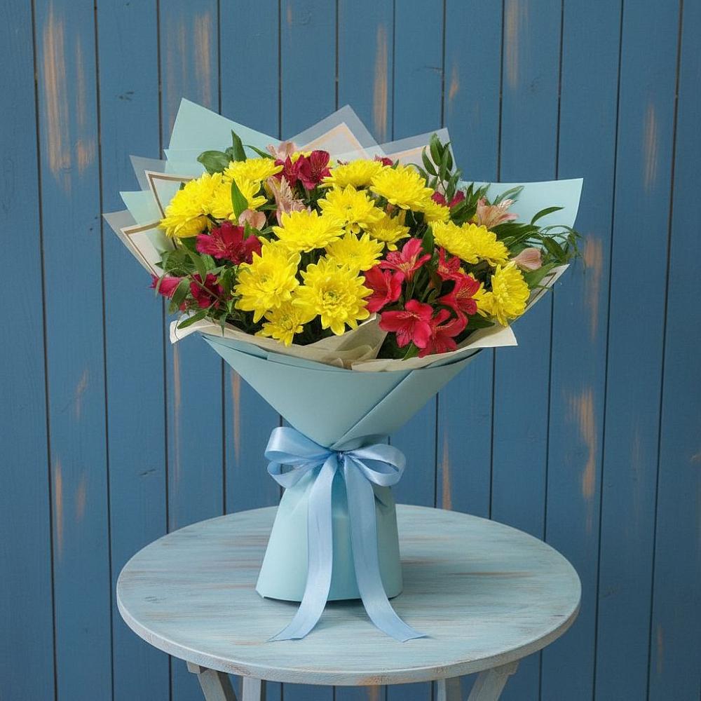 Букет цветов из: Альстромерии и Хризантемы в Степаньково