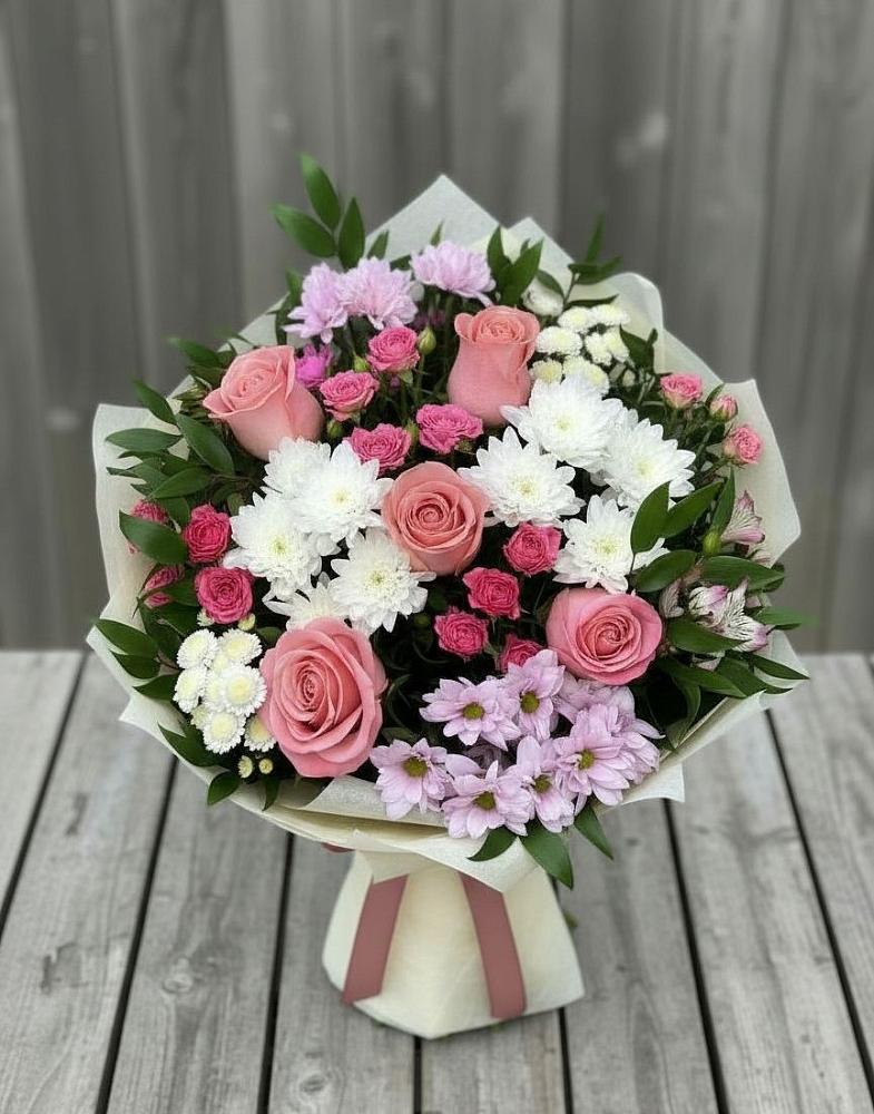 Букет цветов из: Альстромерии, Гвоздики, Розы и Хризантемы в Степаньково