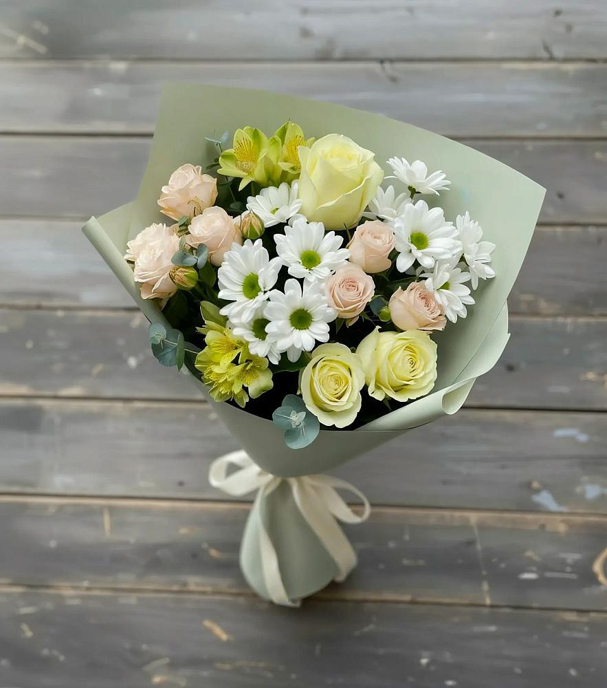 Букет цветов из: Альстромерии, Розы и Хризантемы в Степаньково