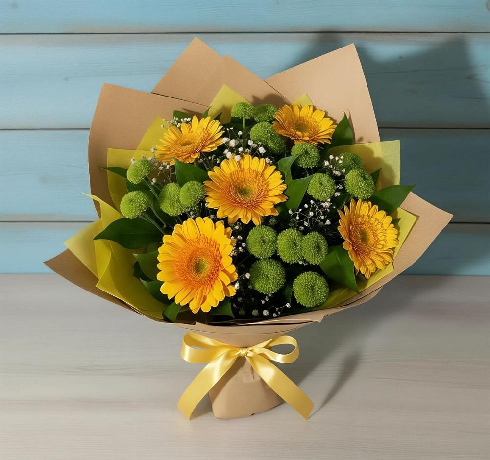 Букет цветов из: Герберы и Хризантемы в Степаньково