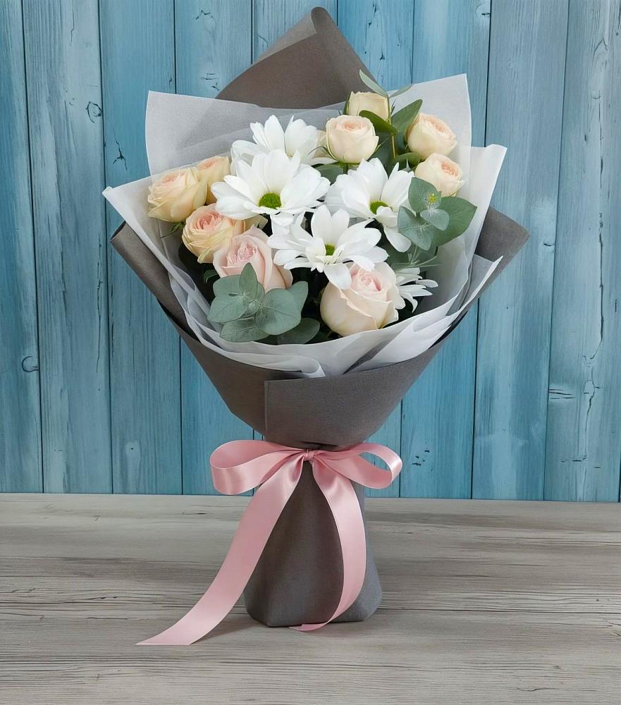 Букет цветов из: Хризантемы и Розы в Степаньково