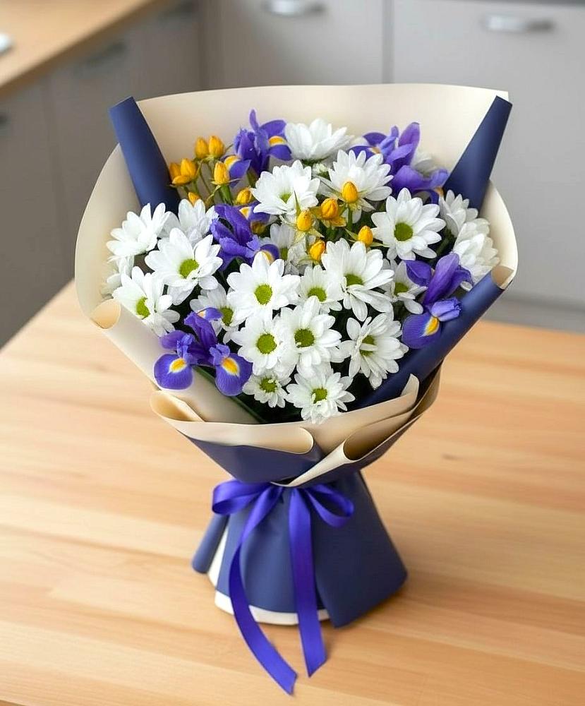 Букет цветов из: Розы, Ирисы и Хризантемы в Степаньково