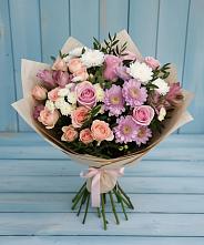 Букет цветов из:  Хризантемы, Розы и Альстромерии в Степаньково