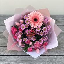 Букет цветов из:  Розы, Герберы и Хризантемы в Степаньково