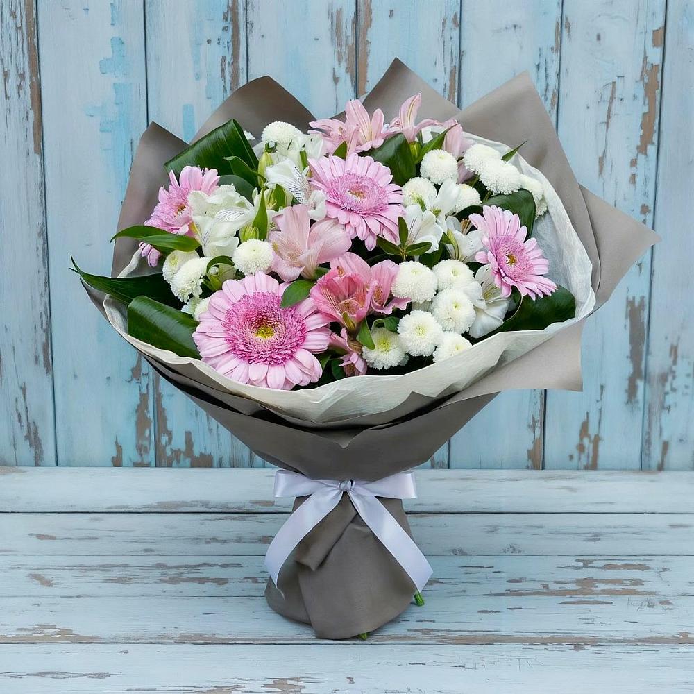 Букет цветов из: Герберы, Альстромерии и Хризантемы в Степаньково