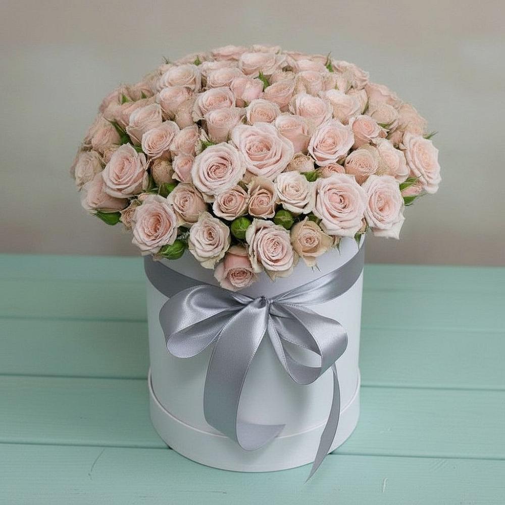 Цветочная композиция из Розы в шляпной коробке в Степаньково